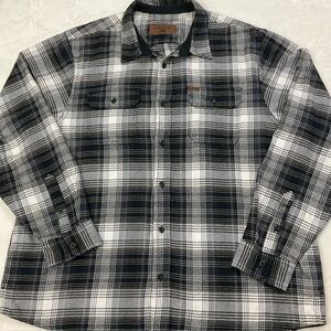 ORVIS Men’s XXL Navy Black Tan White Plaid Thick Flannel Long Sleeve Shirt